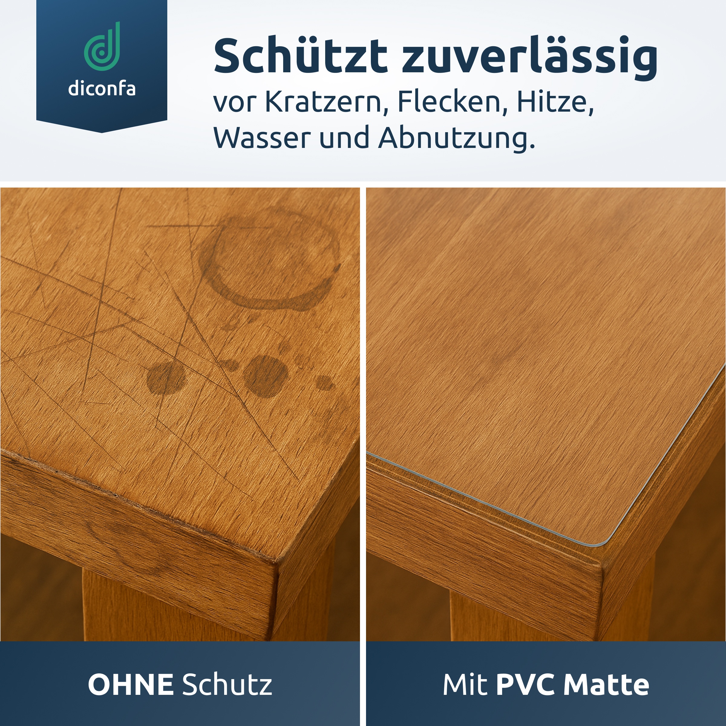 Tischfolie transparent 45 Grad V-Kante nach Maß