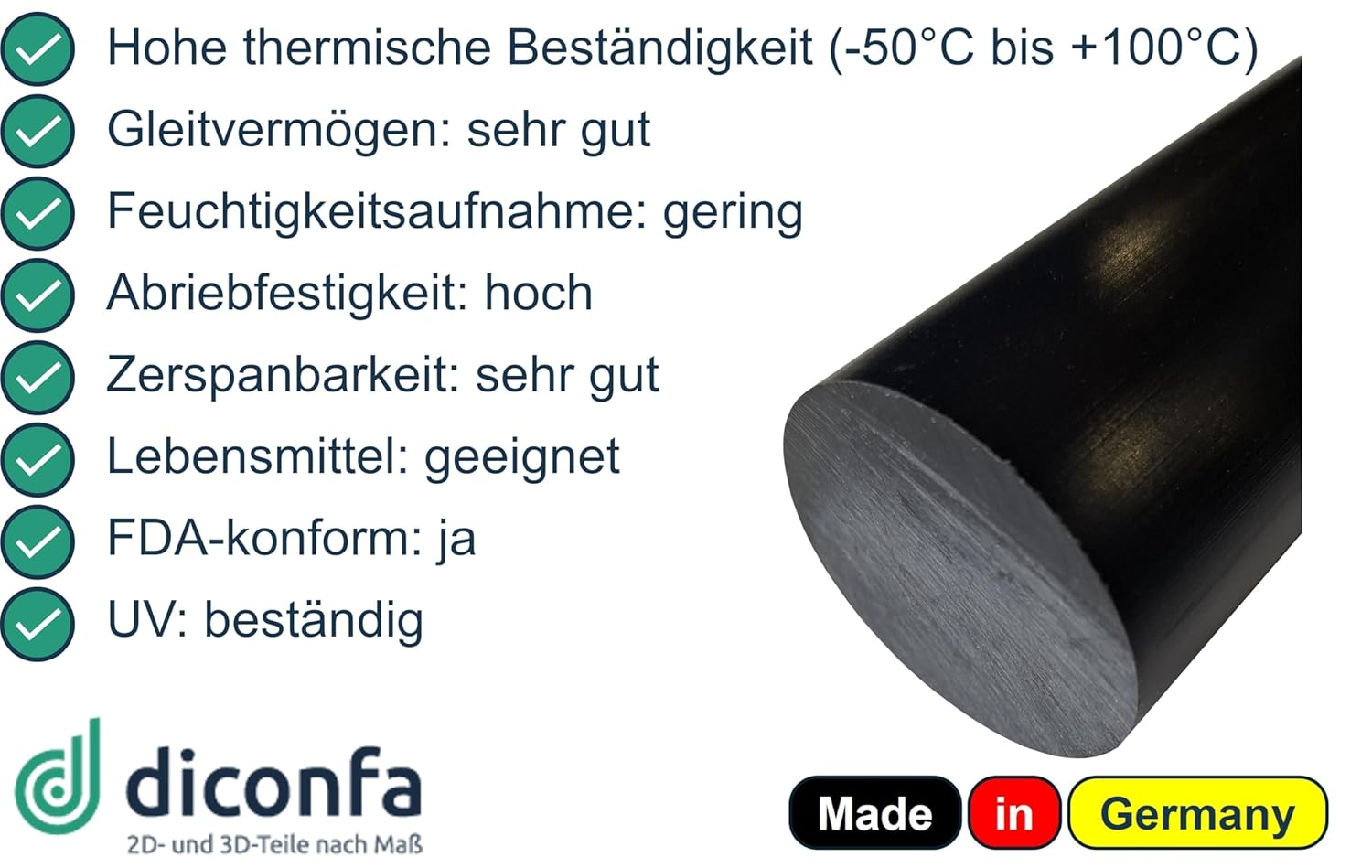 POM Rundstab schwarz nach Maß