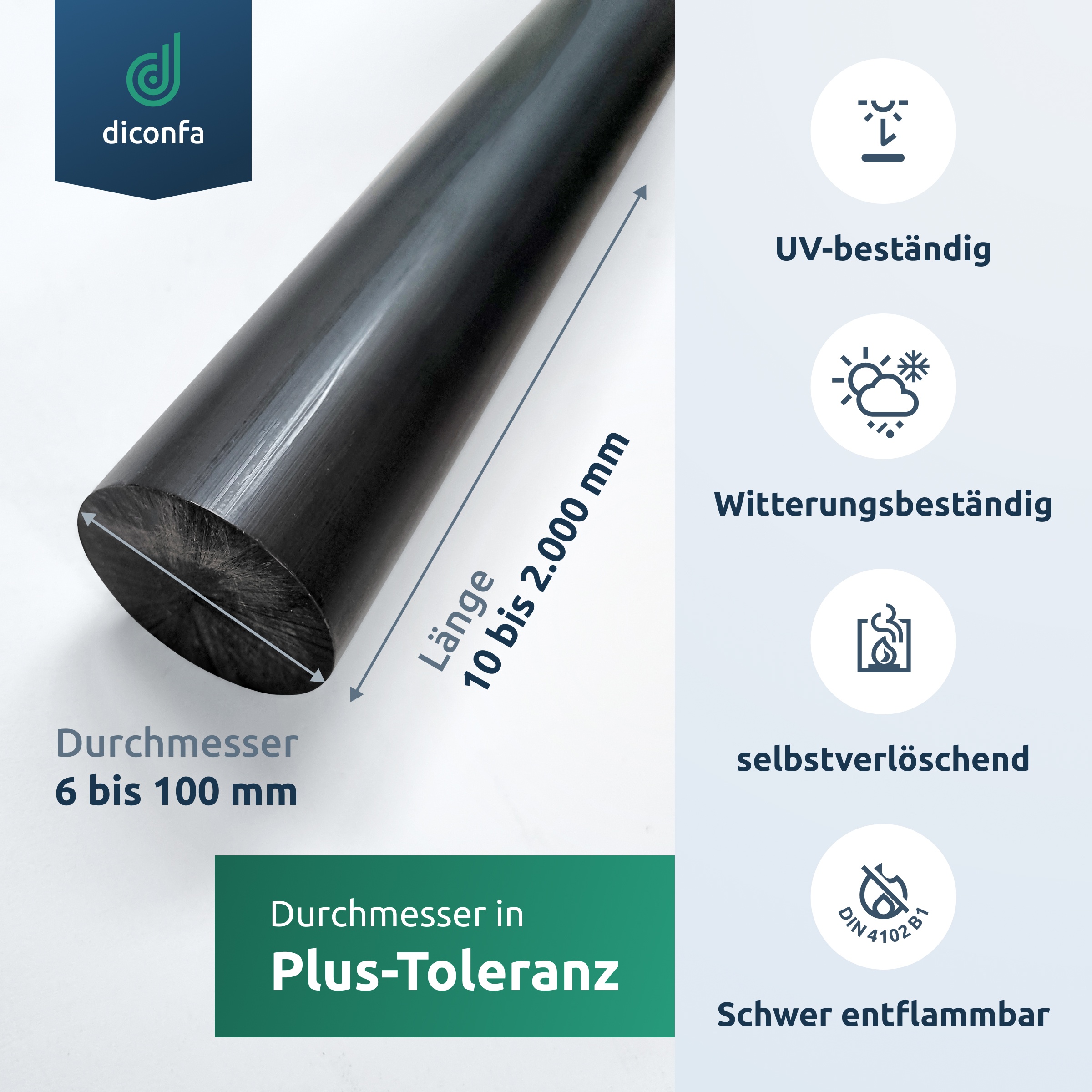 PVC Rundstab schwarz nach Maß