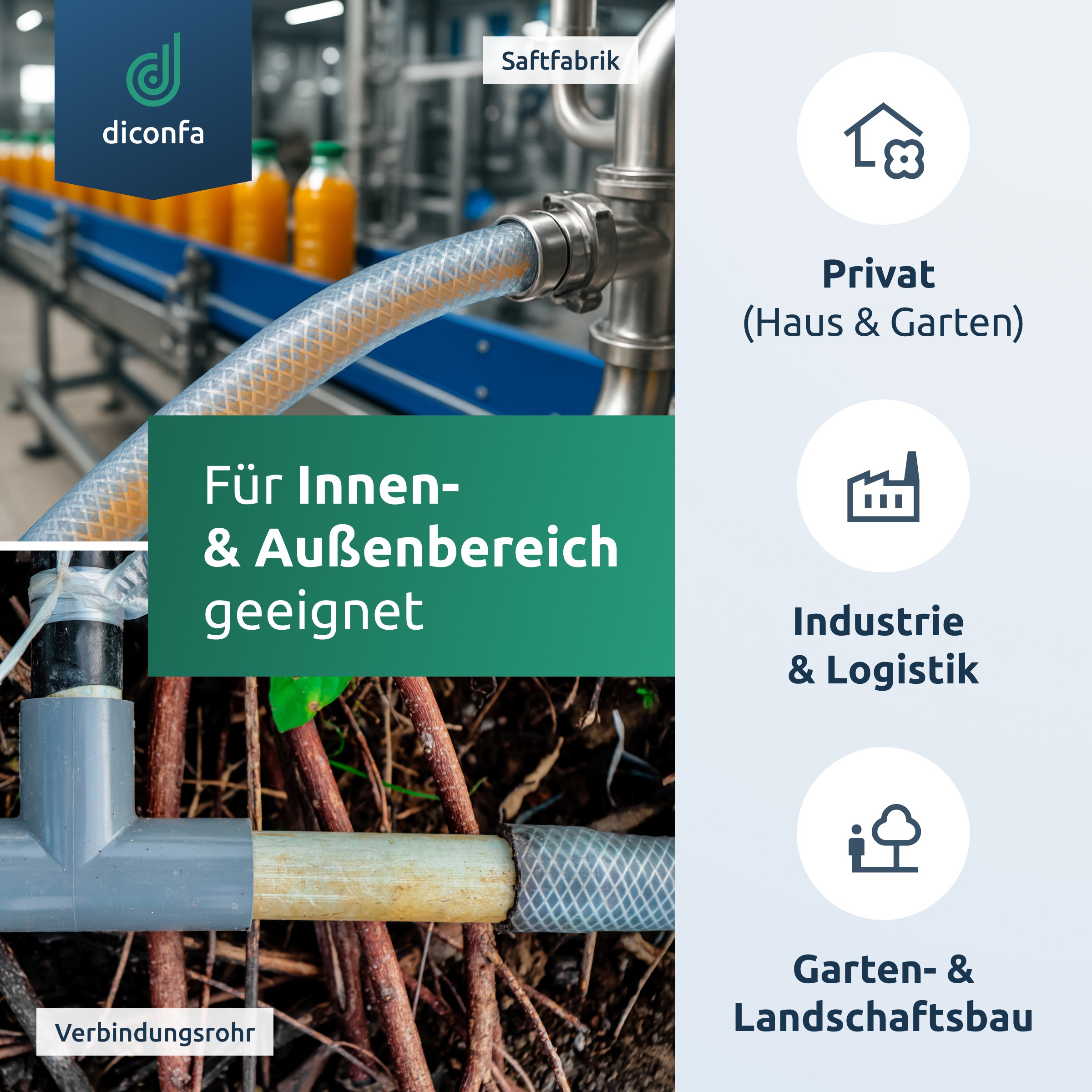 diconfa Gewebeschlauch für Innen-und Außenbereich geeignet