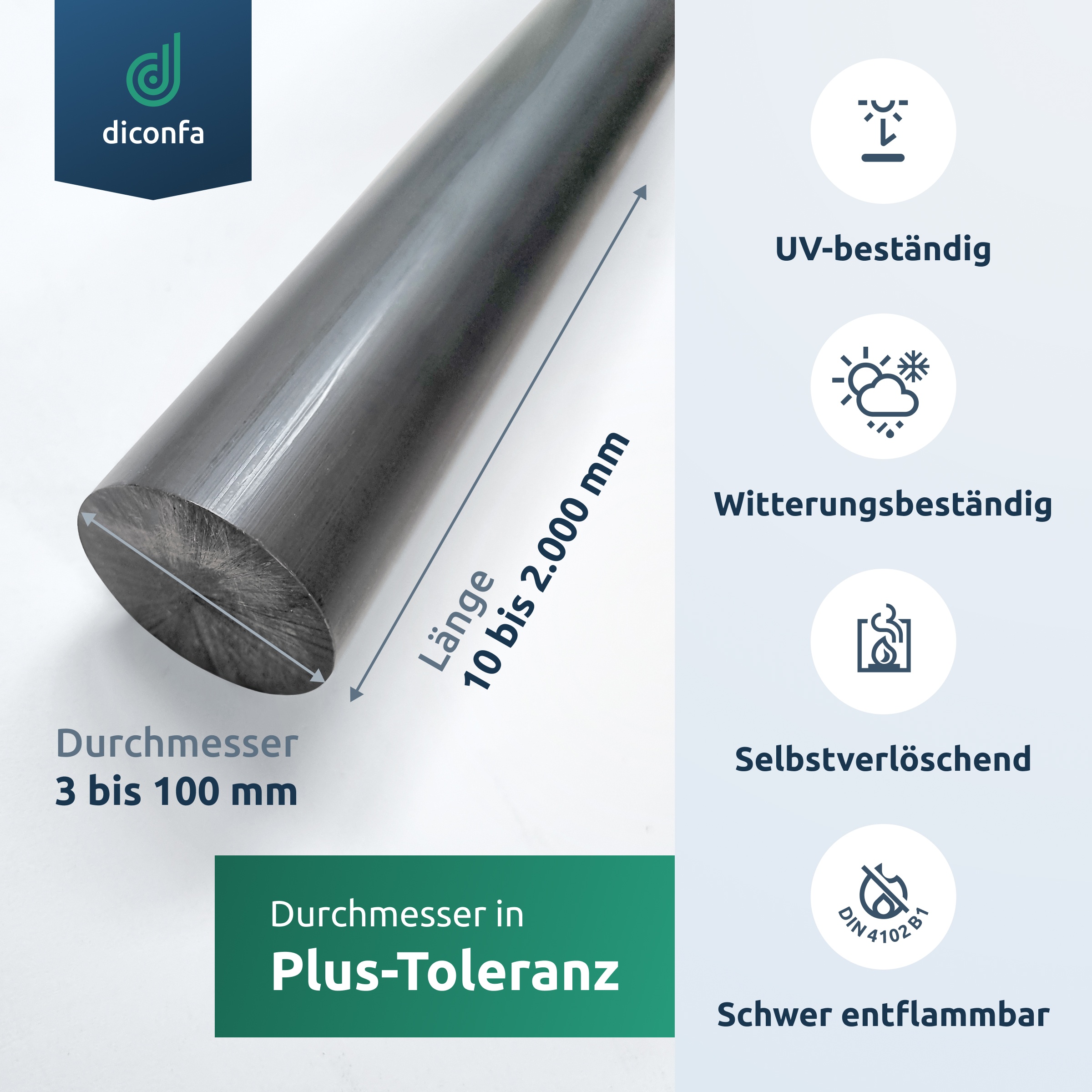 Hart-PVC Rundstab dunkelgrau nach Maß