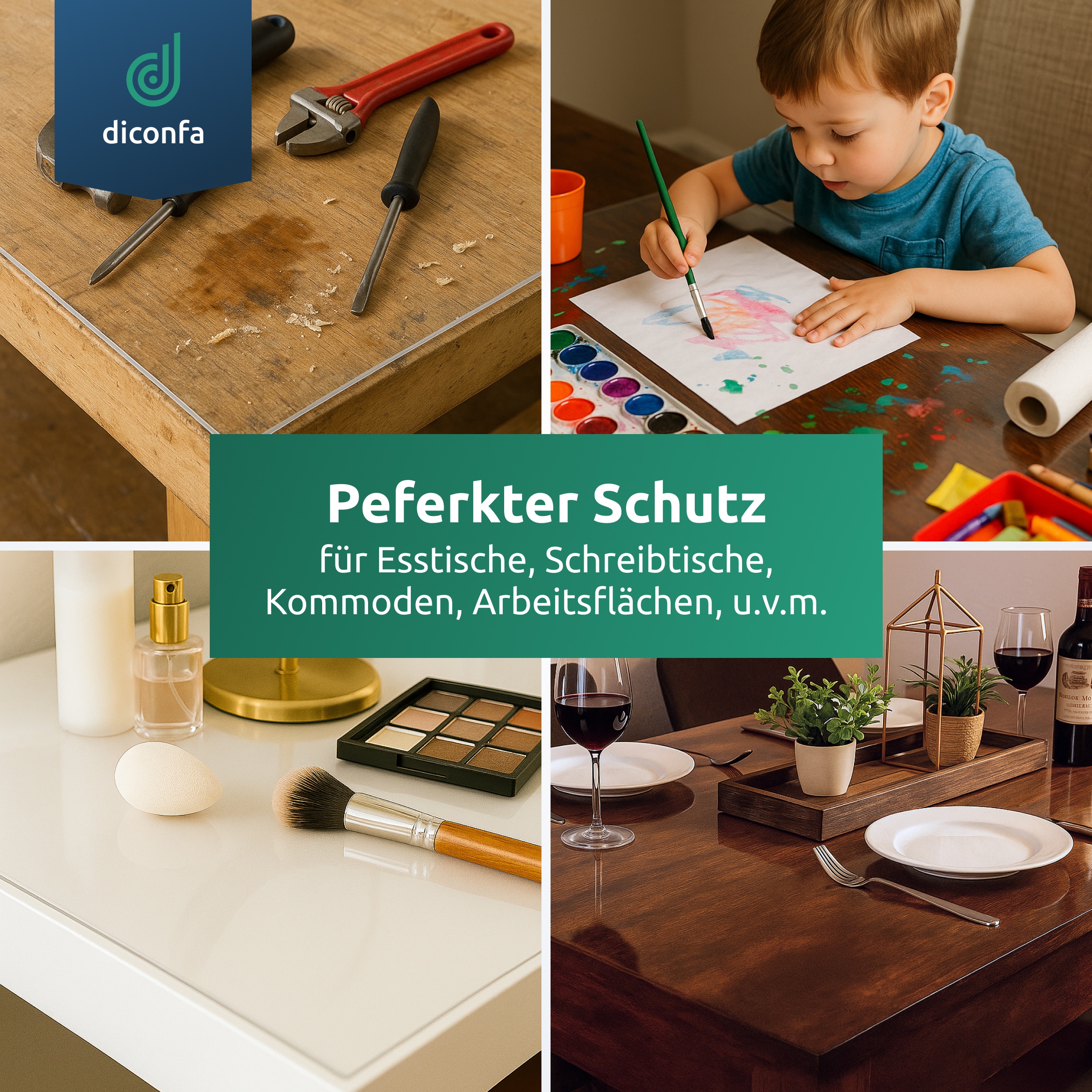 Tischfolie transparent 45 Grad V-Kante nach Maß