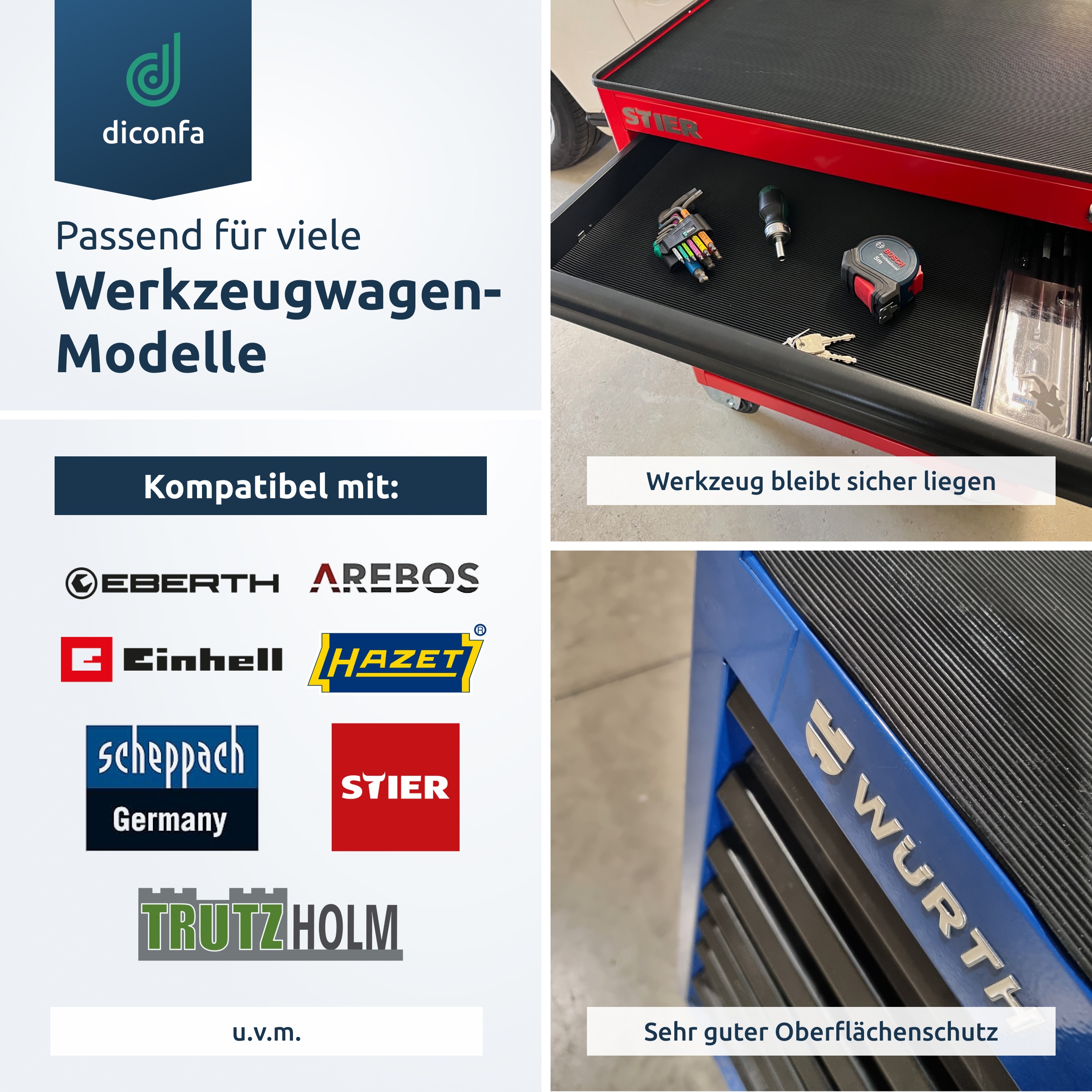 ölbeständige Schubladeneinlage Werkstattwagen verschiedene Größen