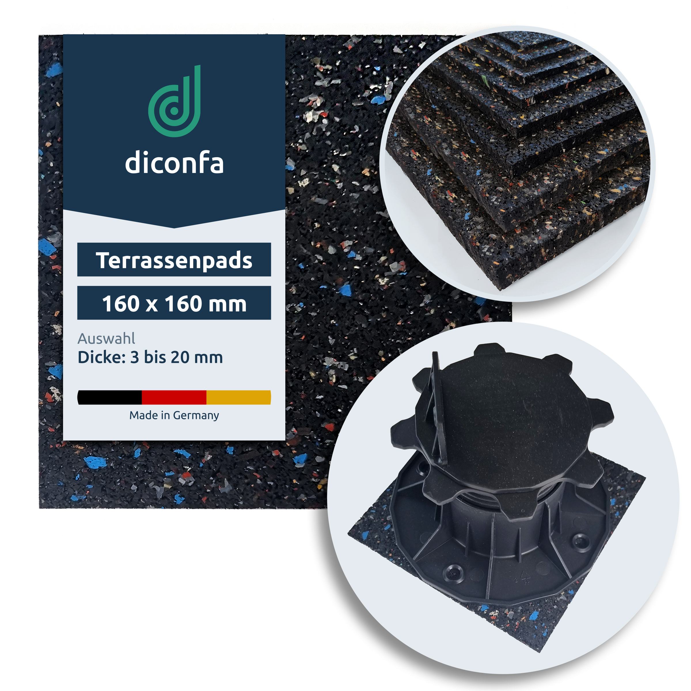 Terrassenpads Gummigranulat 160 x 160 mm