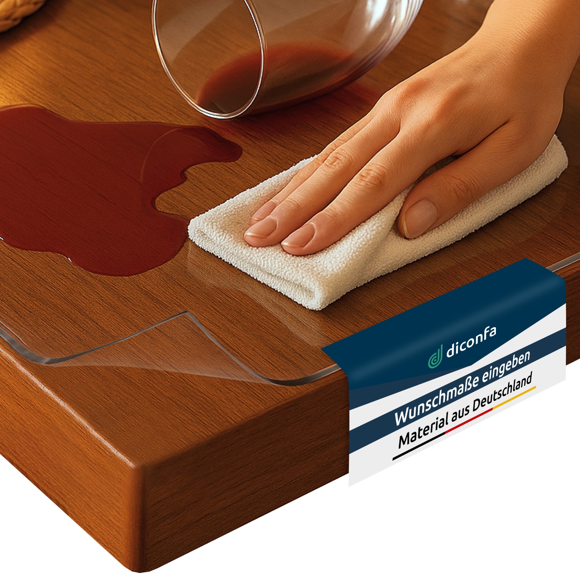 Tischfolie transparent 45 Grad V-Kante nach Maß